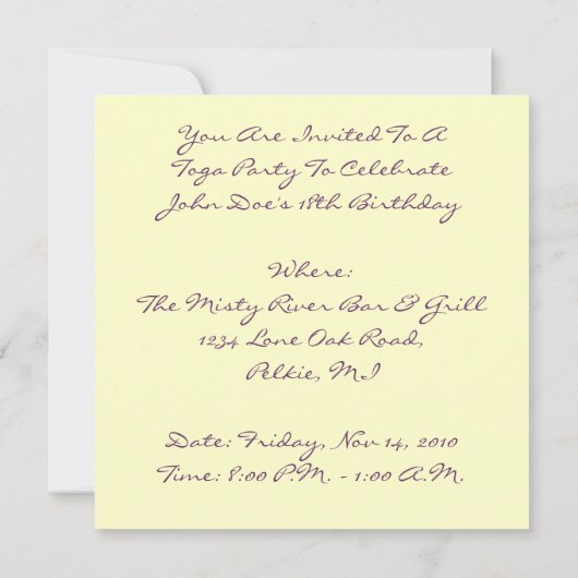 Cluster von Trauben und Togas Toga Party Einladung (Rückseite)