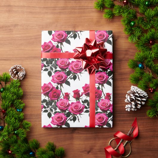 Clustered Red And Pink Roses On A Stark White  Geschenkpapier (Feiertagsgeschenk)