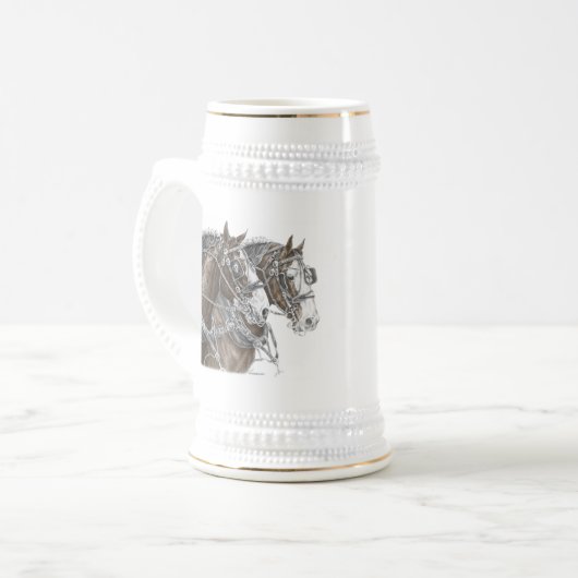 Clydesdale Draft Horse Team Bierglas (Vorderseite Links)