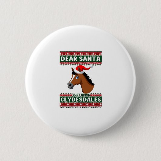 Clydesdale Horse Christmas Ugly Xmas Sweater Eques Button (Vorderseite)