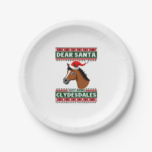 Clydesdale Horse Christmas Ugly Xmas Sweater Eques Pappteller (Vorderseite)