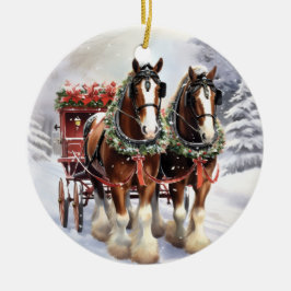 Clydesdale Pferde auf Keramik Weihnachten Ornament