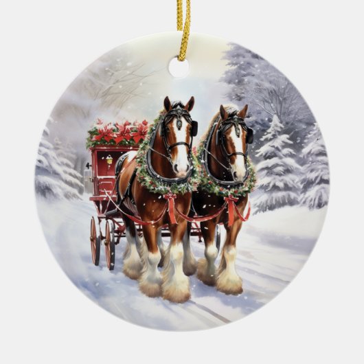 Clydesdale Pferde auf Keramik Weihnachten Ornament (Vorne)