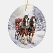 Clydesdale Pferde auf Keramik Weihnachten Ornament (Links)