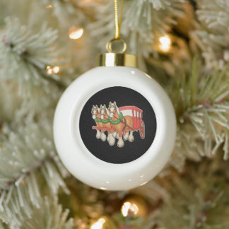 Clydesdale-Pferde Wagen Kranz Weihnachten Xmas Keramik Kugel-Ornament