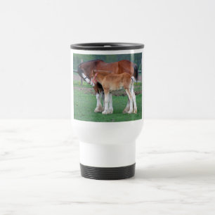 Clydesdale Stute und Fohlen Reisebecher