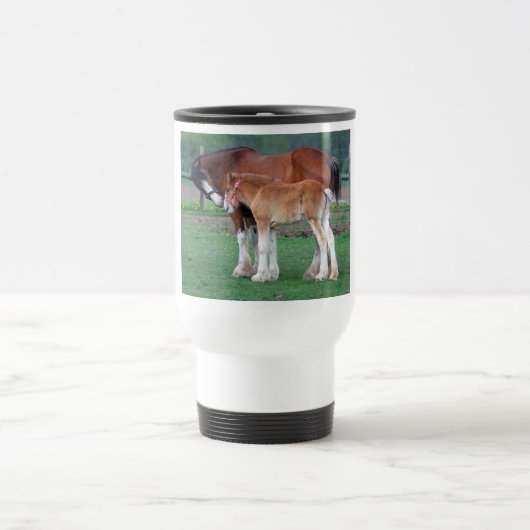 Clydesdale Stute und Fohlen Reisebecher (Mittel)