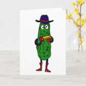 CM- Funny Pickle Playing Harmonica Cartoon Karte (Gelbe Blume)