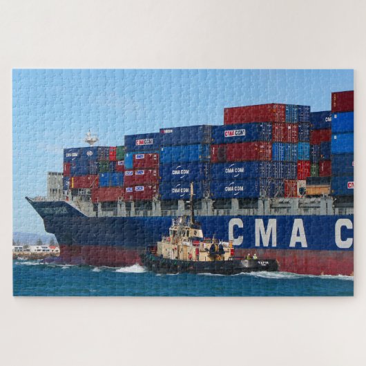 CMA CGM Lavendel Containerschiff und Schlepper Puzzle (Horizontal)