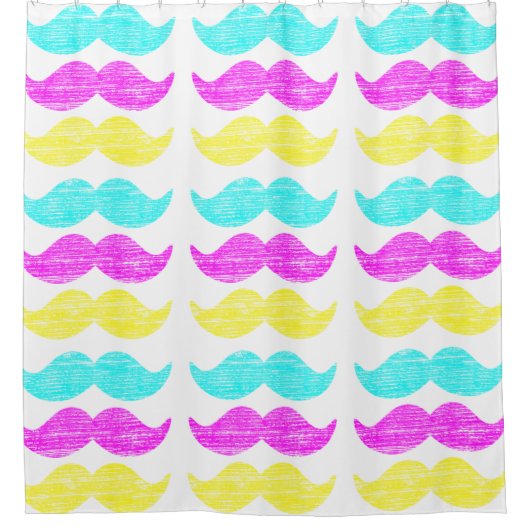 CMY Mustaches (Letterpress style) Big Pattern Duschvorhang (Vorderseite)