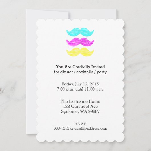 CMY Mustaches (Letterpress style) Einladung (Vorderseite)