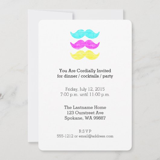 CMY Mustaches (Letterpress style) Einladung (Vorderseite)