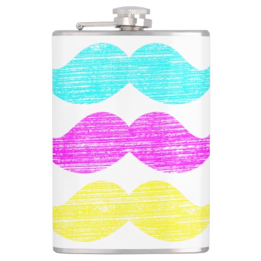 CMY Mustaches (Letterpress style) Flachmann (Vorderseite)