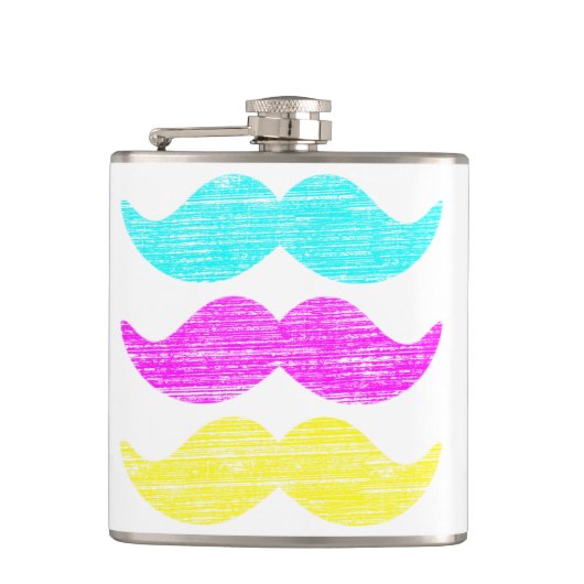 CMY Mustaches (Letterpress style) Flachmann (Vorderseite)
