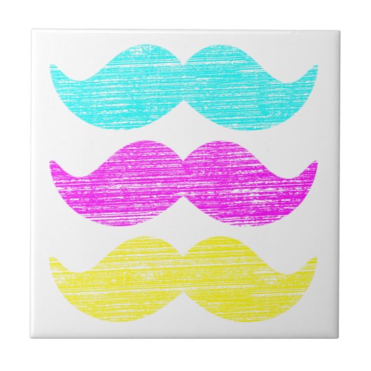 CMY Mustaches (Letterpress style) Fliese (Vorderseite)