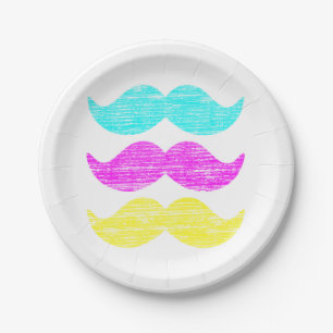 CMY Mustaches (Letterpress style) Pappteller