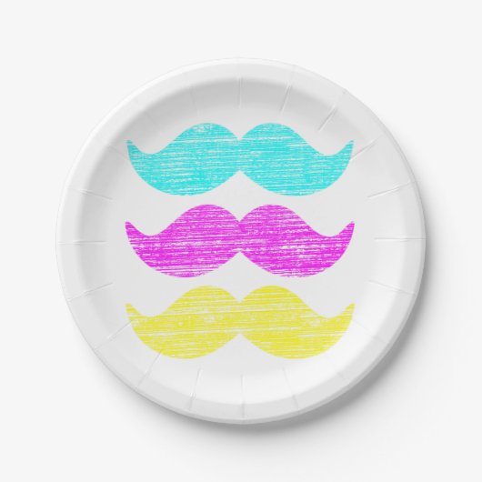 CMY Mustaches (Letterpress style) Pappteller (Vorderseite)