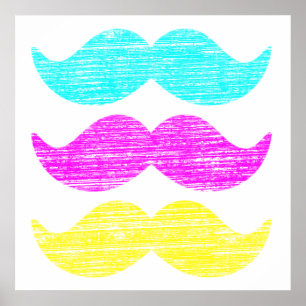 CMY Mustaches (Letterpress style) Poster