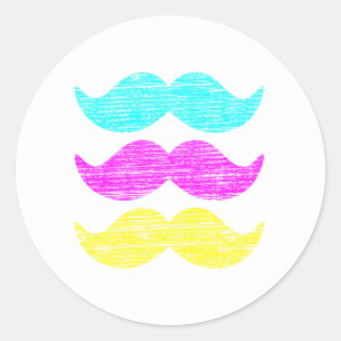 CMY Mustaches (Letterpress style) Runder Aufkleber