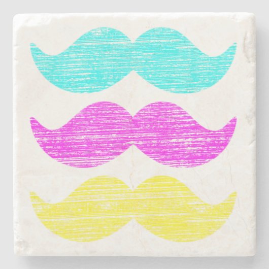 CMY Mustaches (Letterpress style) Steinuntersetzer (Vorderseite)