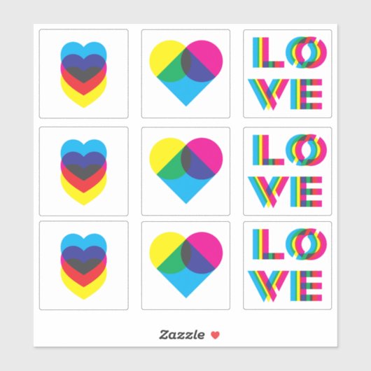 CMYK Assorted Liebe Heart Stickers Aufkleber (Blatt)