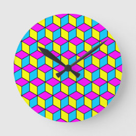 CMYK CUBE, berühmte Würfel Illusion 2 Runde Wanduhr