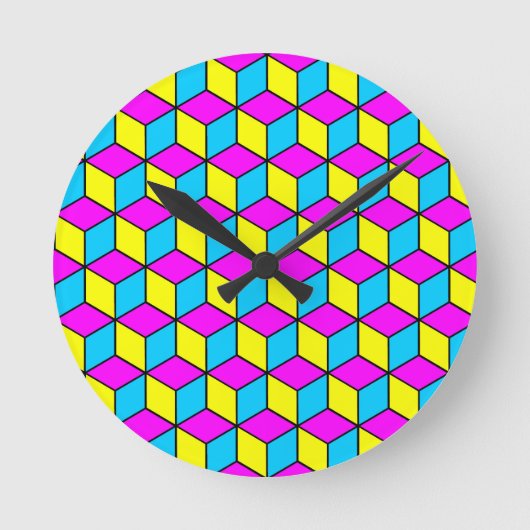 CMYK CUBE, berühmte Würfel Illusion 2 Runde Wanduhr (Vorderseite)