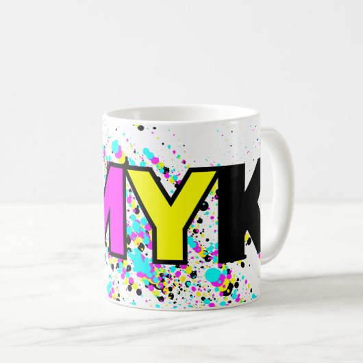 CMYK Paint Spritzer Monogram Kaffeetasse (VorderseiteRechts)