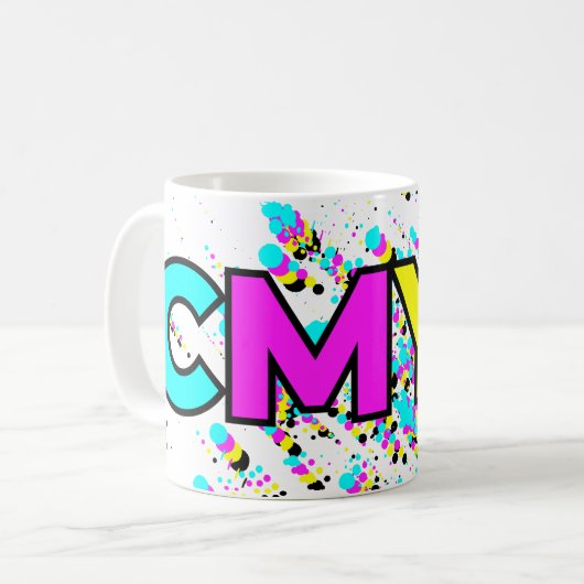 CMYK Paint Spritzer Monogram Kaffeetasse (Vorderseite Links)