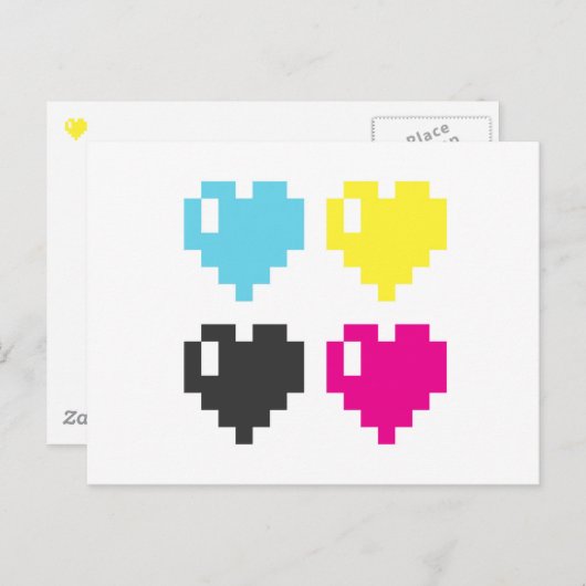 CMYK Pixel Herz-Postkarte Postkarte (Vorne/Hinten)