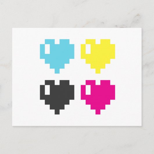 CMYK Pixel Herz-Postkarte Postkarte (Vorderseite)