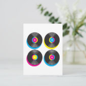 CMYK Pop Art Vinyl Platten 80er Stil helle Farben Postkarte (Stehend Vorderseite)
