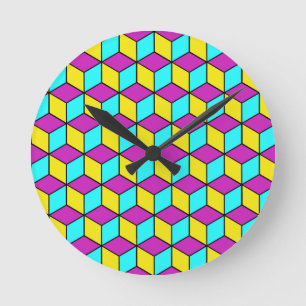 CMYK-Würfel berühmte Würfel geometrisches Muster I Runde Wanduhr
