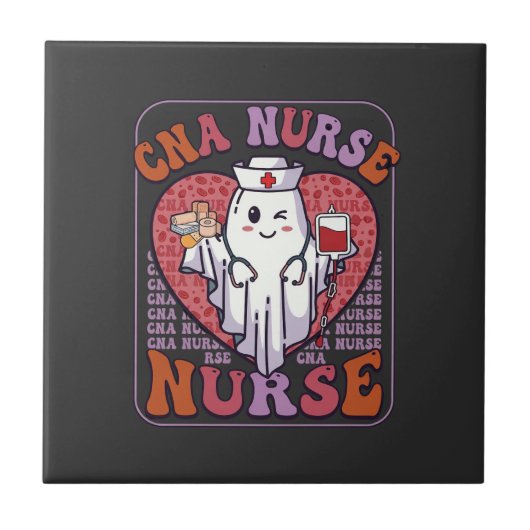 Cna-Krankenschwester Halloween-Geist Stethoskop Bl Fliese (Vorderseite)