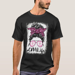 Cna Life Unordentlicher Dutt Rosa Leopard Gebleich T-Shirt