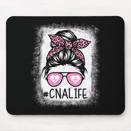 Cna Nurse Life Bleached Shirts Nk Leopard Messy Bu Mousepad (Vorne)