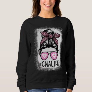 Cna Nurse Life gebleicht rosa Leopard Messy Bun Gi Sweatshirt