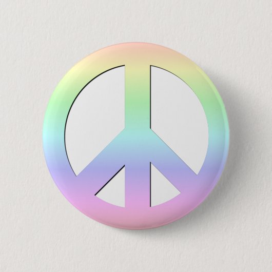 CND Peace Symbol Soft Pastell Rainbow auf Weiß Button (Vorderseite)