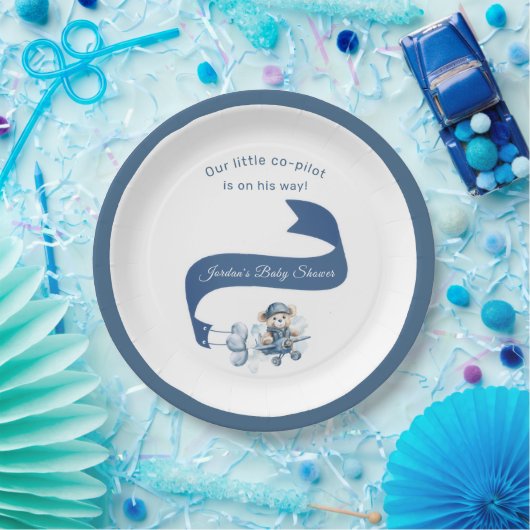 Co-Pilot ist unterwegs mit Baby Boy Duschplatte Pappteller (Party)