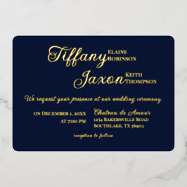 Co-Starring Navy Blue Wedding Real Folieneinladung