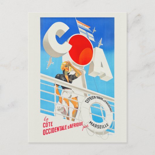 COA Marseille France Vintage Poster Postkarte (Vorderseite)