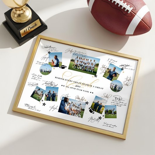 Coach Appreciation Collage Football Team Signature Poster
