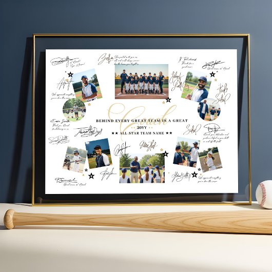 Coach Appreciation Photo Collage Team Signature Poster