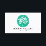 Coach "Green Watercolor Tree Life Coach", Ratgeber Visitenkarte<br><div class="desc">Ein grüner Aquarellkreis mit einem weißen Baum mit Blätter ist das visuelle Design,  um Ihren Namen oder Firmennamen auf dieser Beratungs-/Life Coach Visitenkartenvorlage zu begleiten. Die Aquarellkunst wird auf der Rückseite wiederholt,  um den Hintergrund zu füllen. © 1201AM CREATIVE</div>
