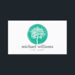 Coach "Green Watercolor Tree Life Coach", Ratgeber Visitenkarte<br><div class="desc">Ein grüner Aquarellkreis mit einem weißen Baum mit Blätter ist das visuelle Design,  um Ihren Namen oder Firmennamen auf dieser Beratungs-/Life Coach Visitenkartenvorlage zu begleiten. Die Aquarellkunst wird auf der Rückseite wiederholt,  um den Hintergrund zu füllen. © 1201AM CREATIVE</div>