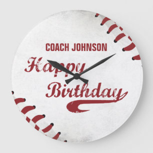 Coach Happy Geburtstag Große Grunge Baseball, Spor Wanduhr
