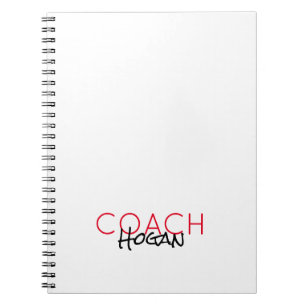 COACH NAME Custom text red black Sports Modern Notizblock