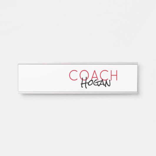 COACH NAME Custom text red black Sports Modern Türschild (Vorderseite )