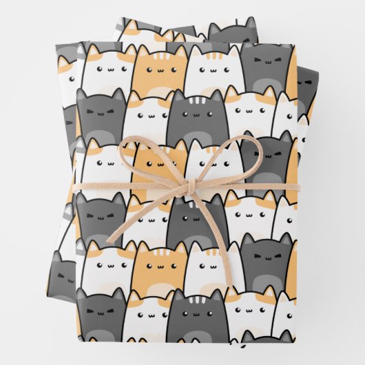 Coachella Katzen Gelb und Grau nahtloses Muster Geschenkpapier Set (Beispiel)