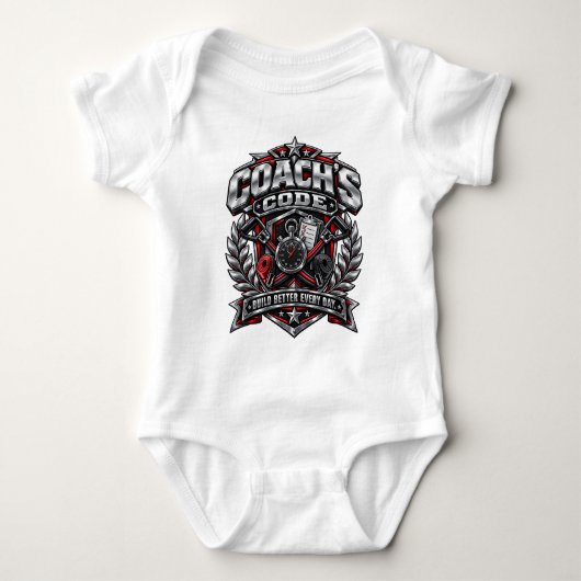 Coach's Code Metallic Fitness Emblem Logo Design Baby Strampler (Vorderseite)